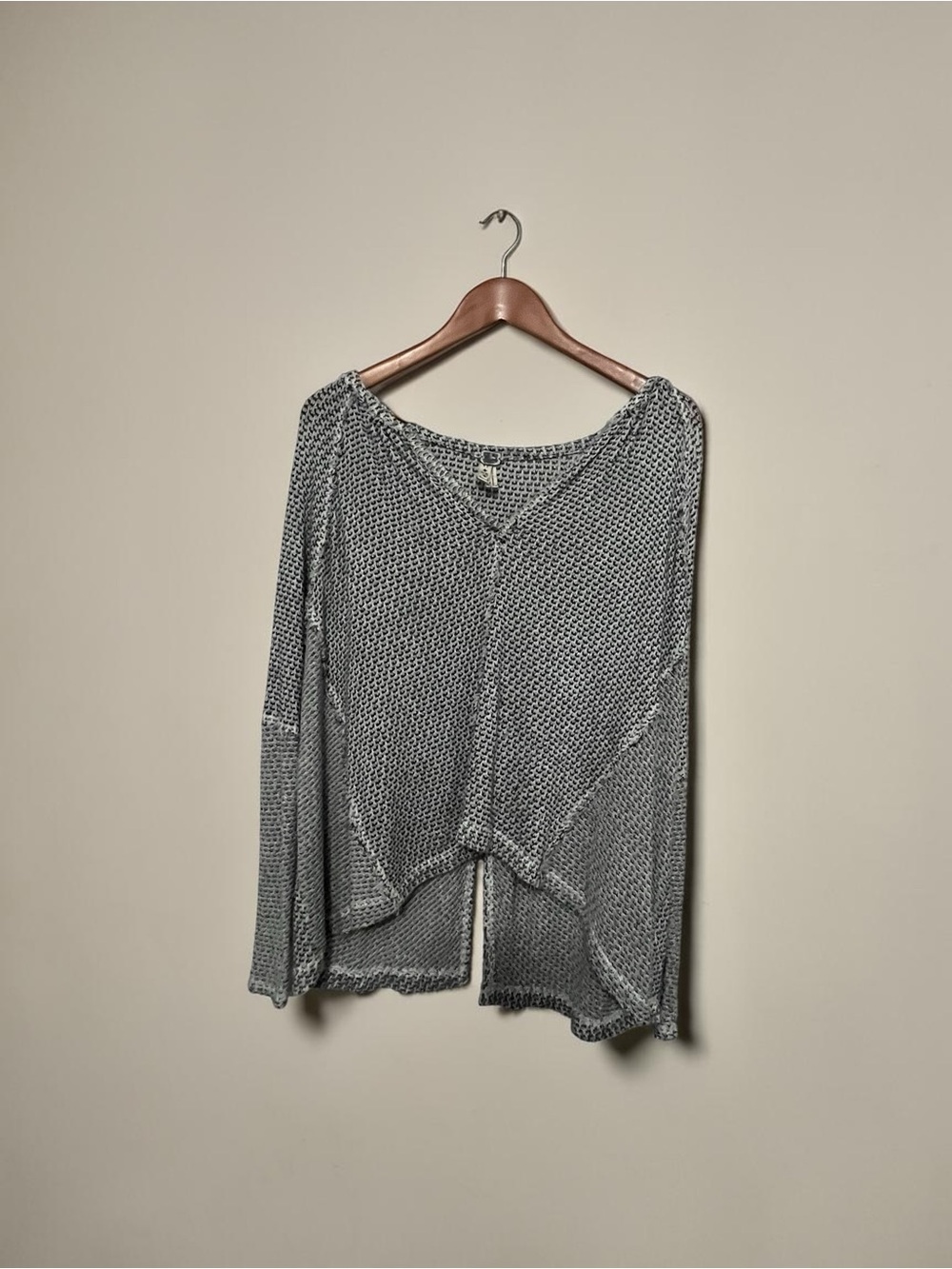 Free People We the Free Gray Open-Knit Split Back Oversized Light Sweater XS